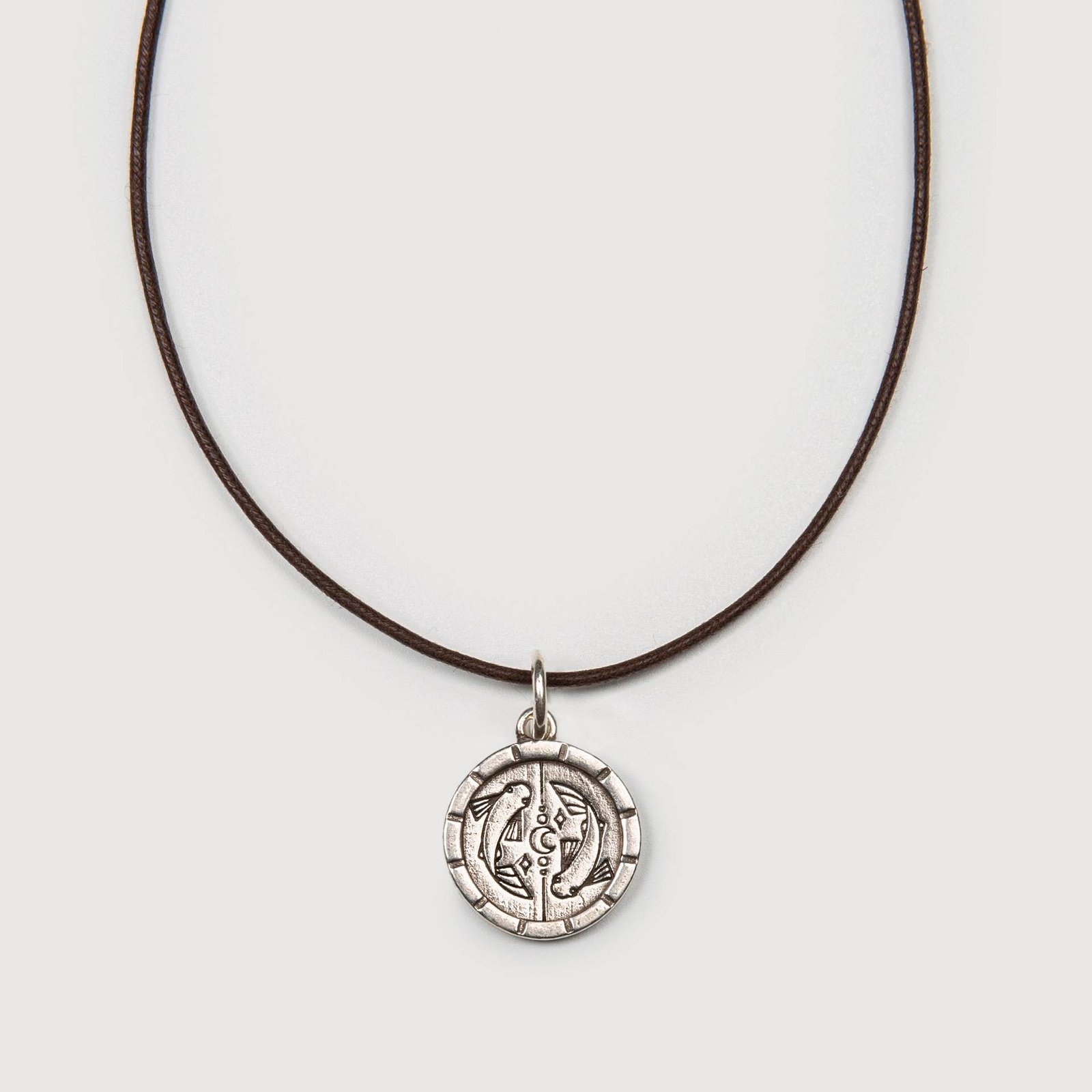 collaret cuir medalla petita plata 12 Piscis Medalla plata pequeña